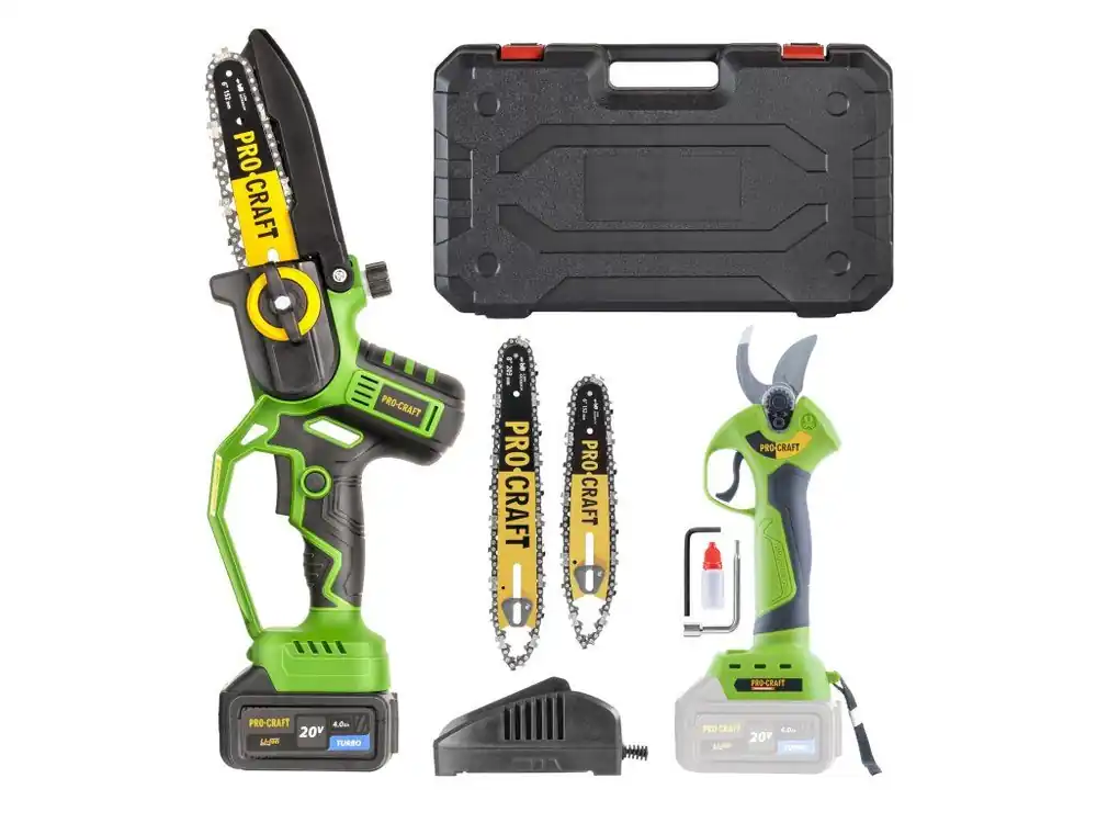 Aku pilka a nůžky na větve Procraft PKA32Li + ES28Li – bezuhlíkové zahradní nářadí Víkendová Akce