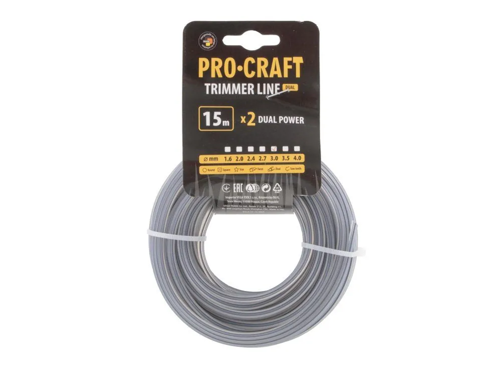 Časově Omezené Struna žací (s výstuhou) (3mm) (15m) čtverec PROCRAFT KV/J-3/15 | KV/J-3/15
