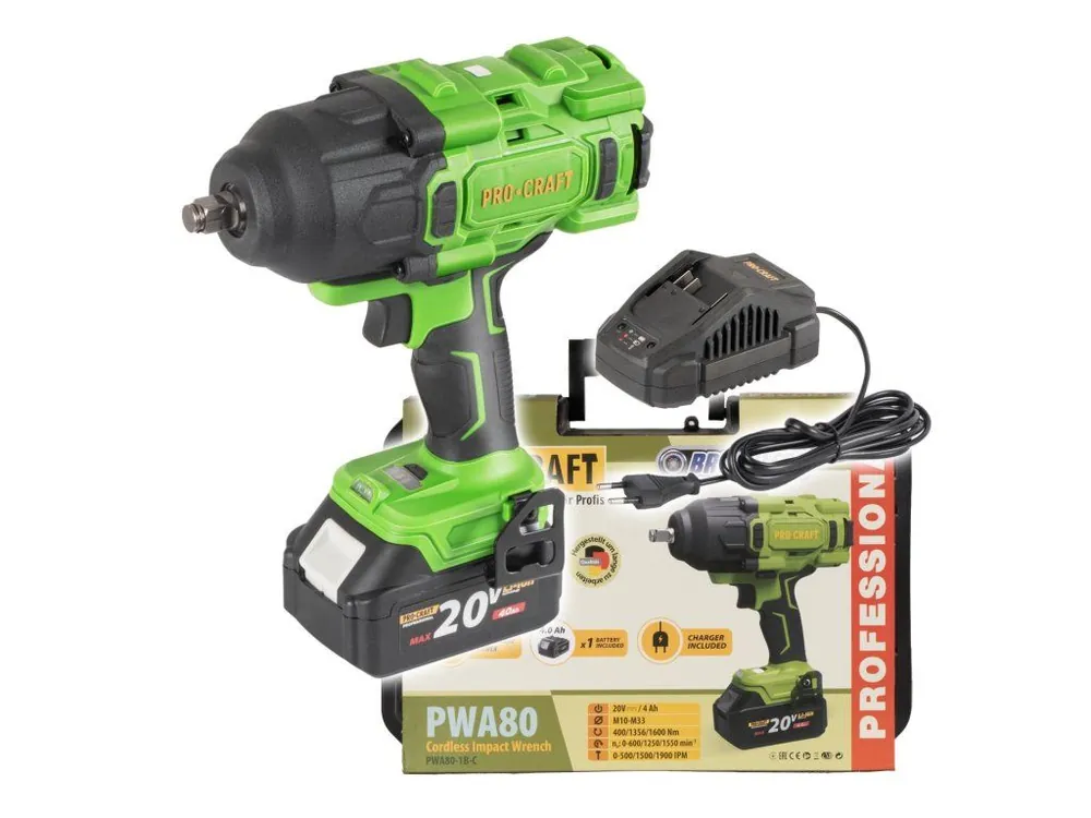 Aku rázový utahovák Procraft PWA80 1b – 1600 Nm s kufrem, baterií 4Ah Víkendová Akce