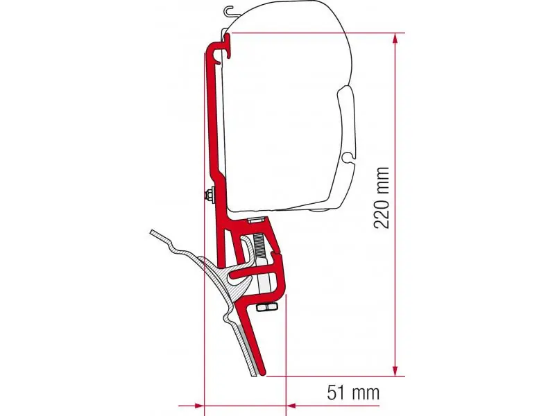 Nová Kolekce Adaptér na uchycení markýzy Fiamma F45S a F35 na stěnu VW T4 L1/L2/H1 s okapovou listinou Brandrup/Reimo